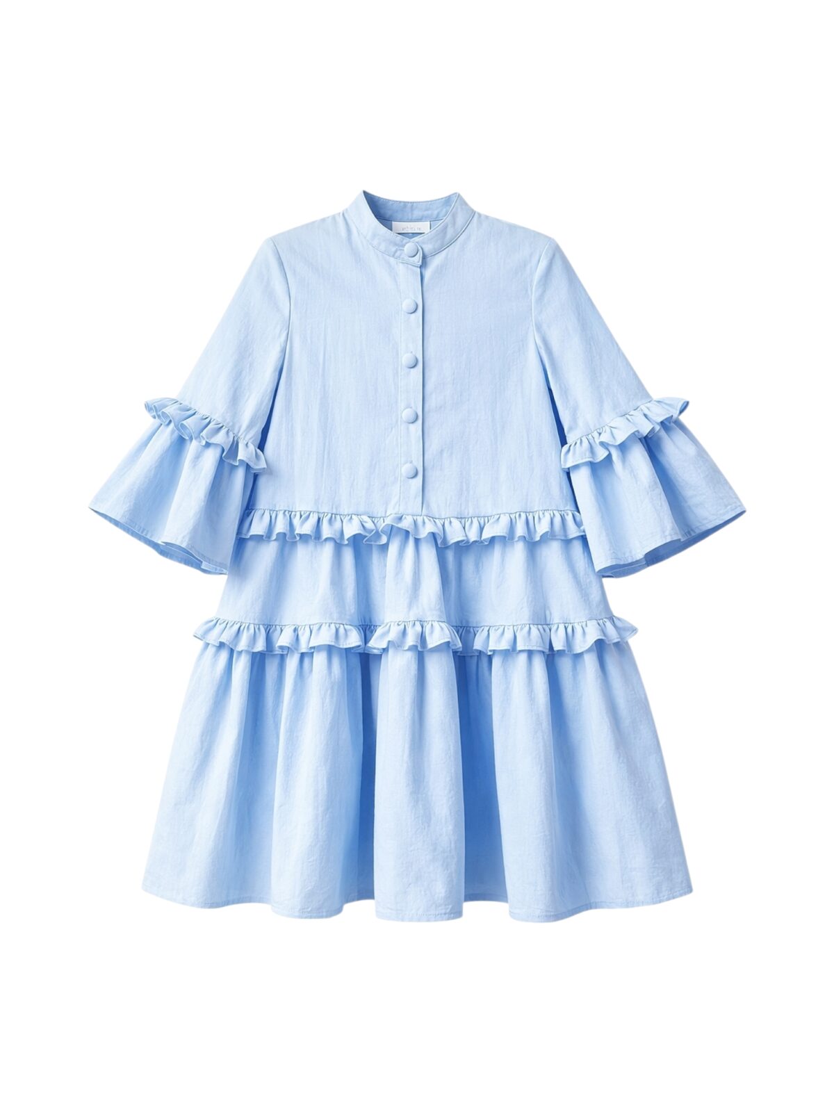 Svinīga Kleita Meitenei Gaiši Zila Kupla Svinīga kleita meitenei ar kupliem volāniem.