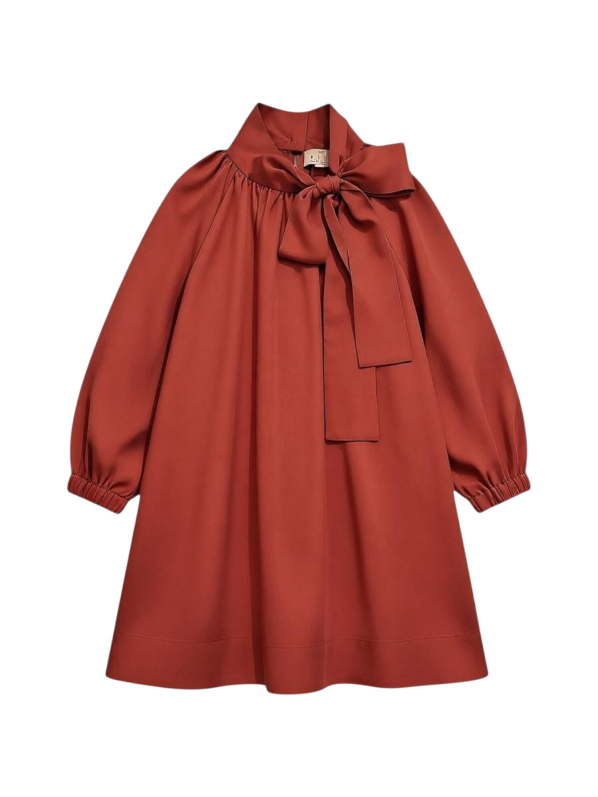 TILI STUDIO MEITENU KLEITA Eleganta meiteņu kleita ar banti kakla daļā, brūnā krāsā, garām piedurknēm. Bērnu svētku kleita.