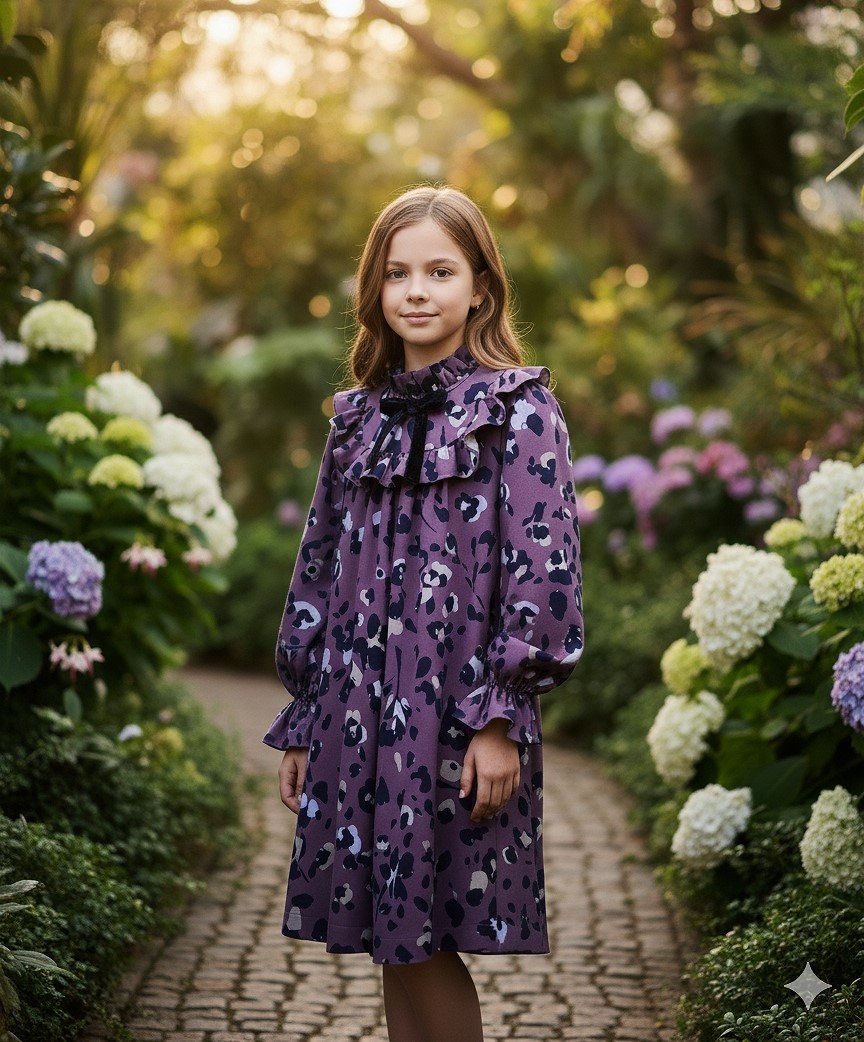 Svētku Kleita Meitenei ar Volāniem un Banti Brīva piegriezuma svētku kleita meitenei ar volāniem un banti.