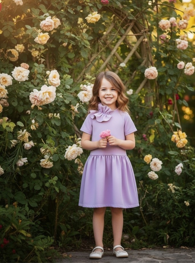 POWDER PINK VELVET DRESS WITH DECORATIVE RUFFLE, LAURA