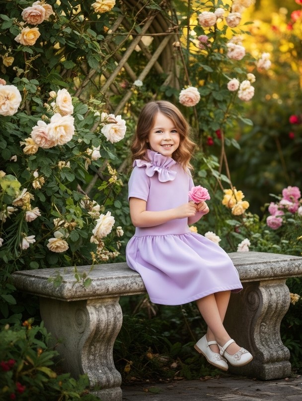 Meiteņu kleita rozā krāsā no samta auduma.