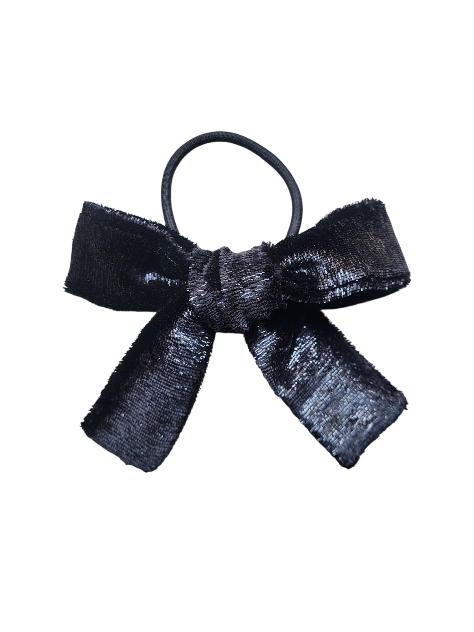 Black velvet fabric hair bow with sparkle.