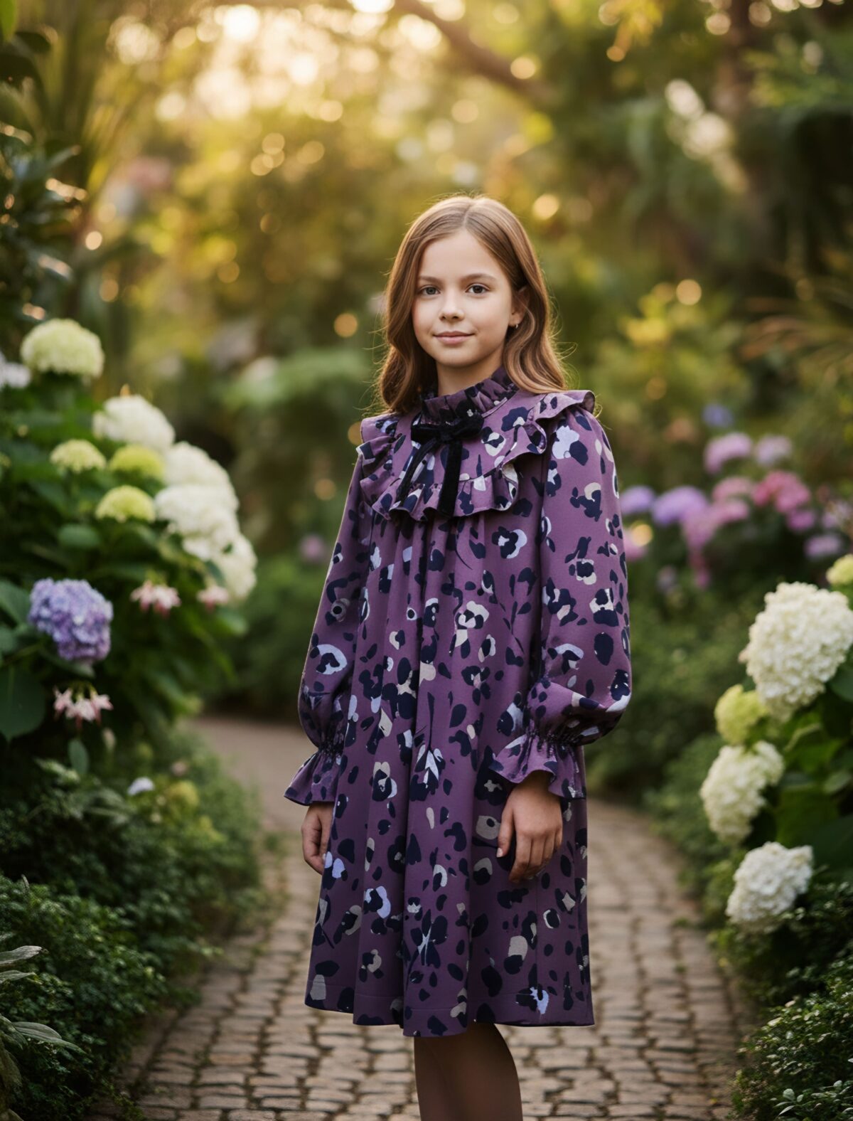 VISCOSE DRESS WITH RUFFLES, COCOA